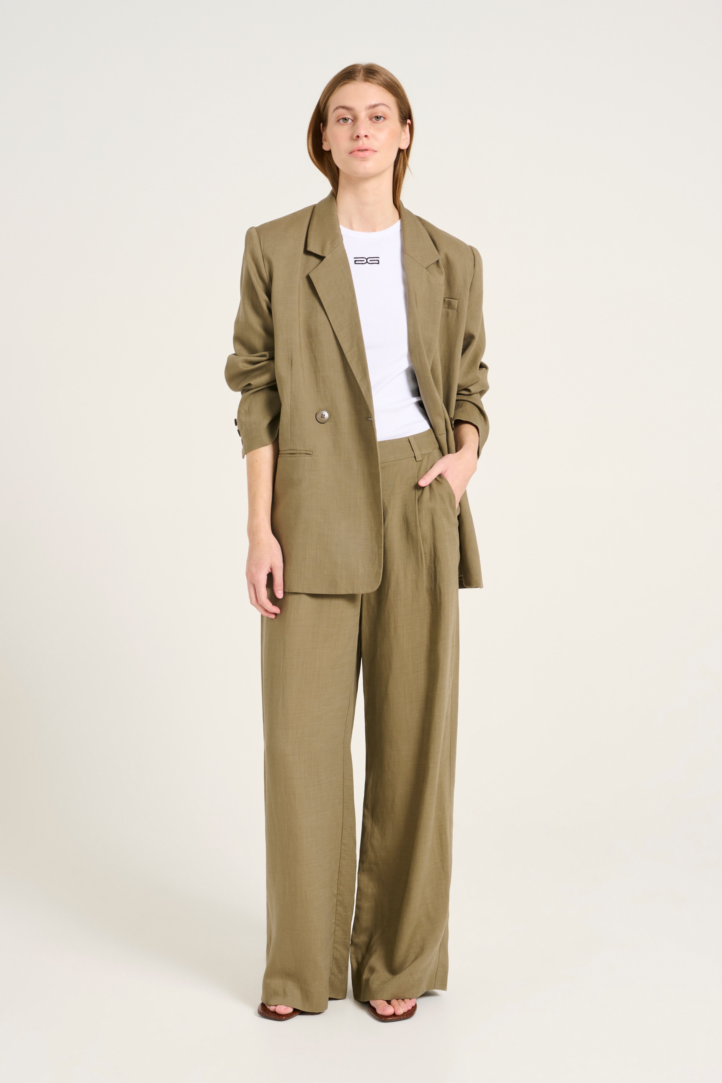 LizaGZ Linnen trousers in stone gray color